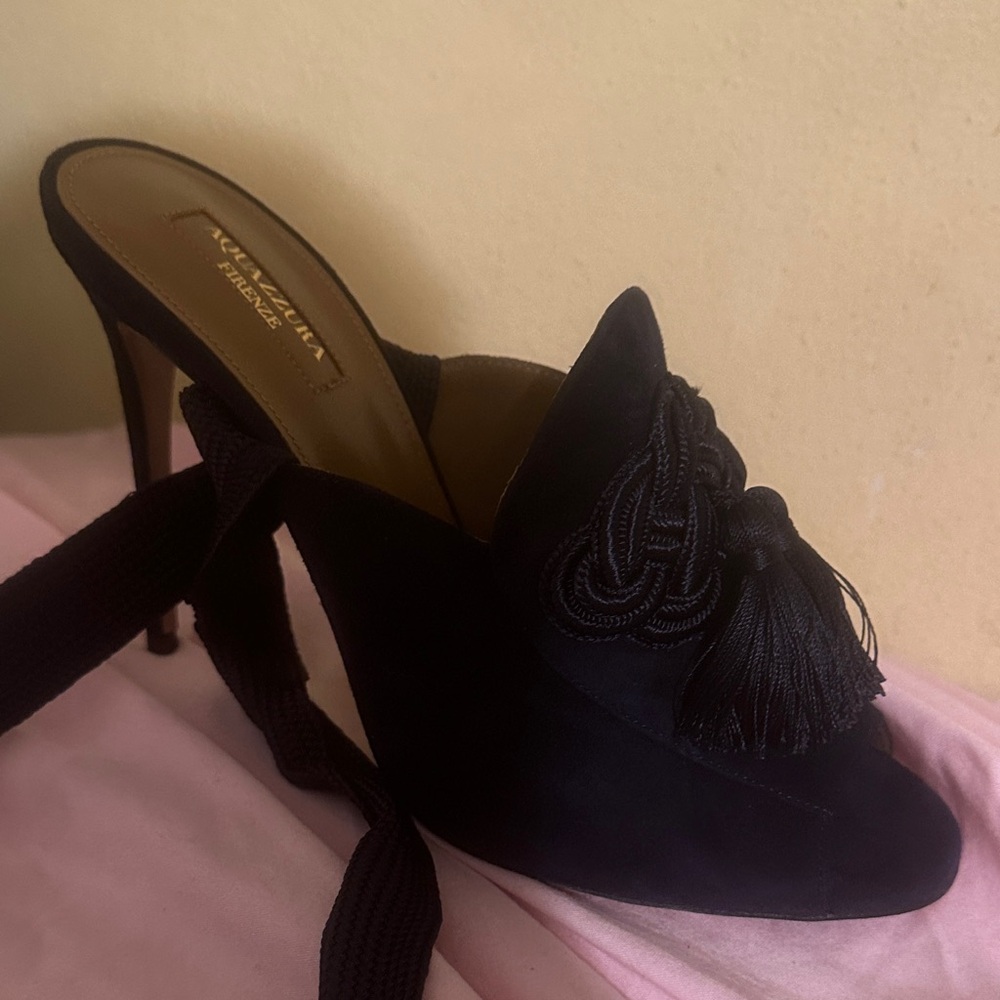 Aquazzura Black Tassel Detail Heels